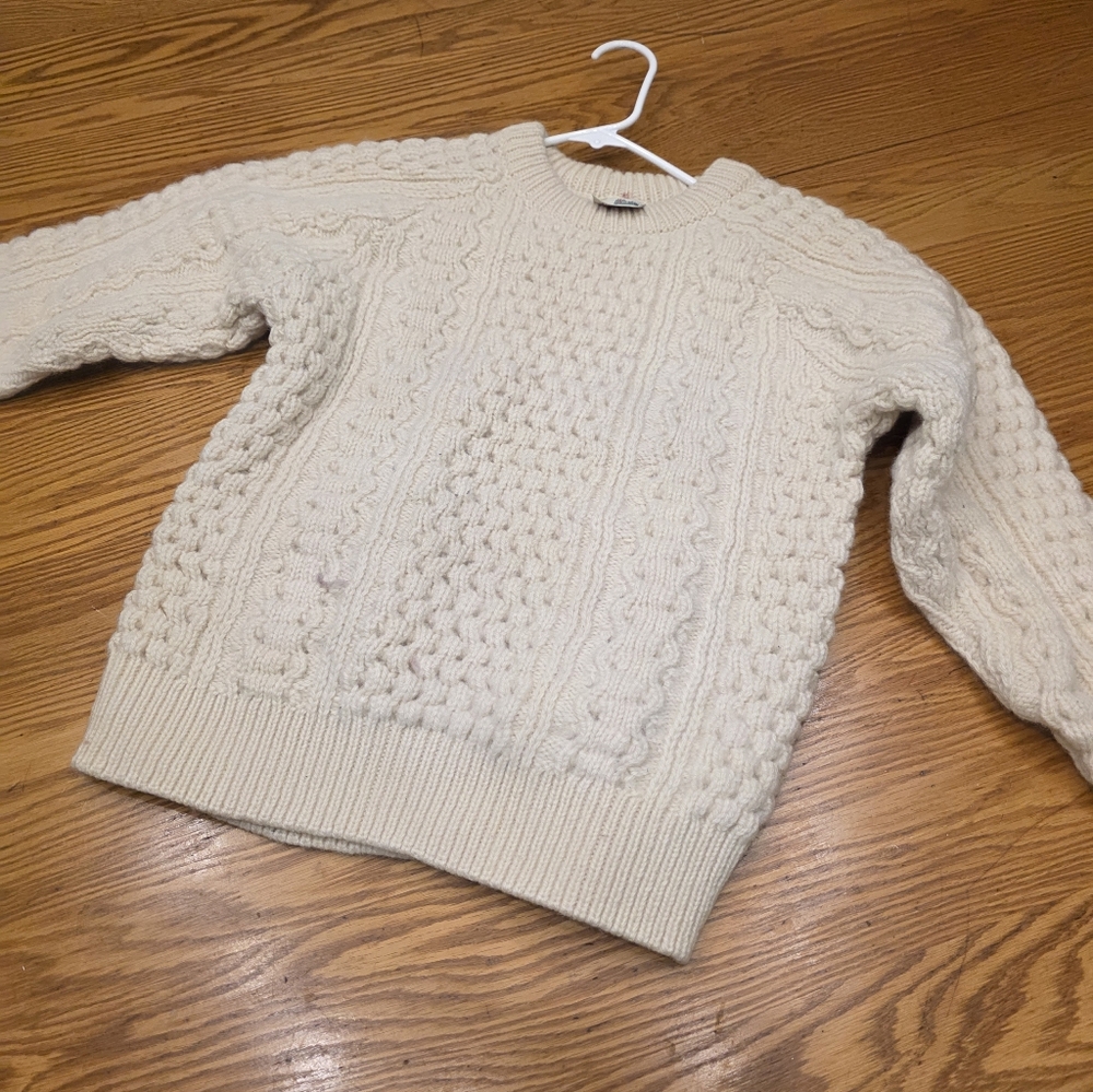 Women's Bonner Ireland Pure New Wool  Handloomed Cozy Cream Cable Knit Sweater